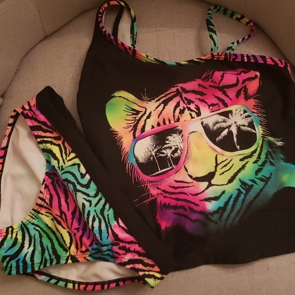 ❤Girls OP Tank Bikini Colorful Bright Tiger